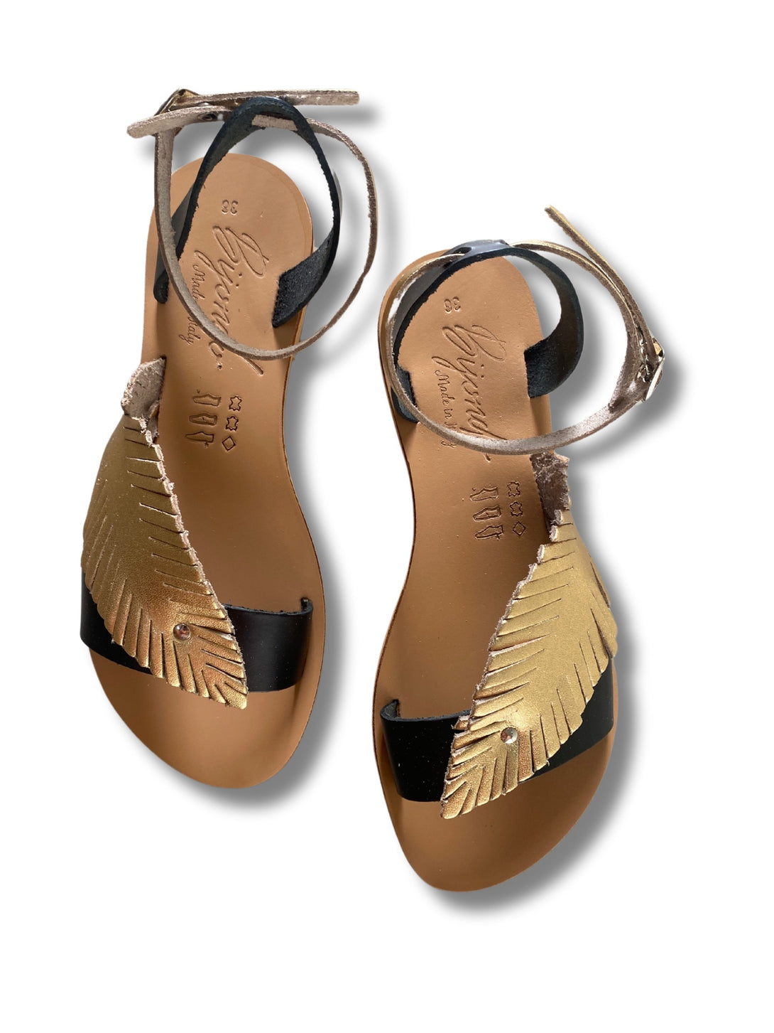 Sandalo in pelle Leaves-scarpe-Bijondo-Nero-36-Bijondo
