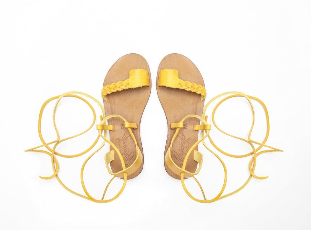 Sandalo in pelle alla romana pollice slipper Fabíola - giallo - Bijondo