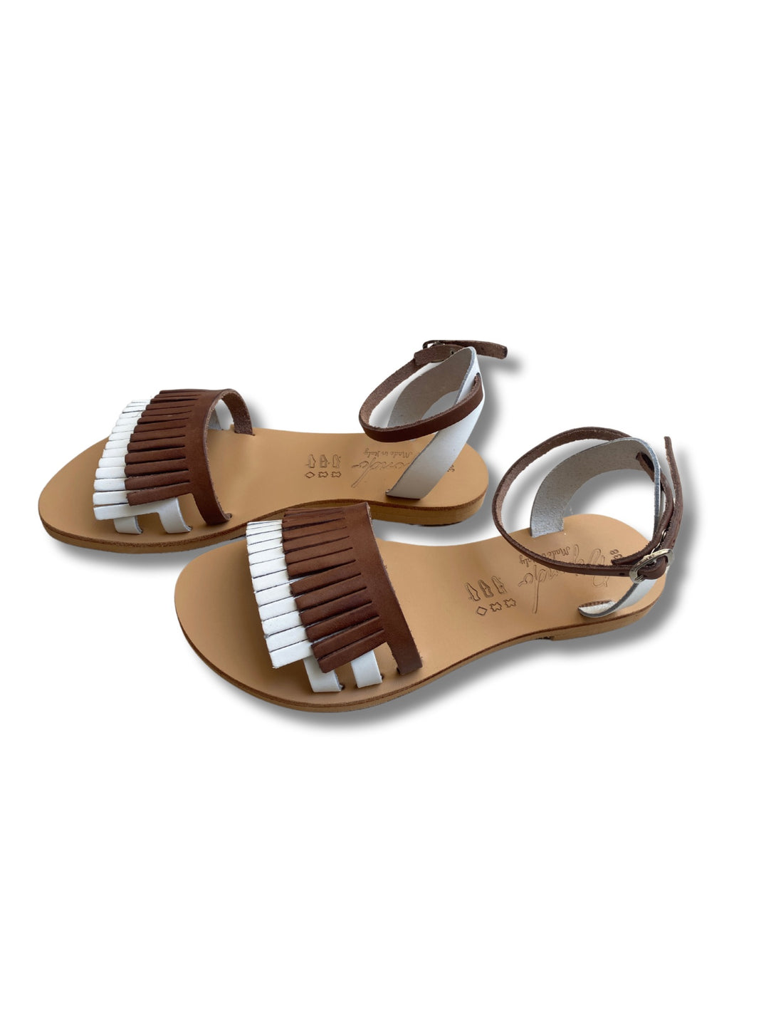 Sandalo in pelle bianco e marrone Nadia-scarpe-Bijondo-Bijondo