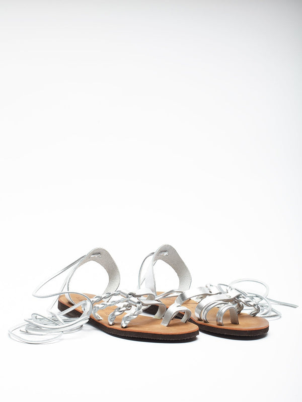 Sandalo in pelle laminato argento alla romana Vitória - argento - Bijondo
