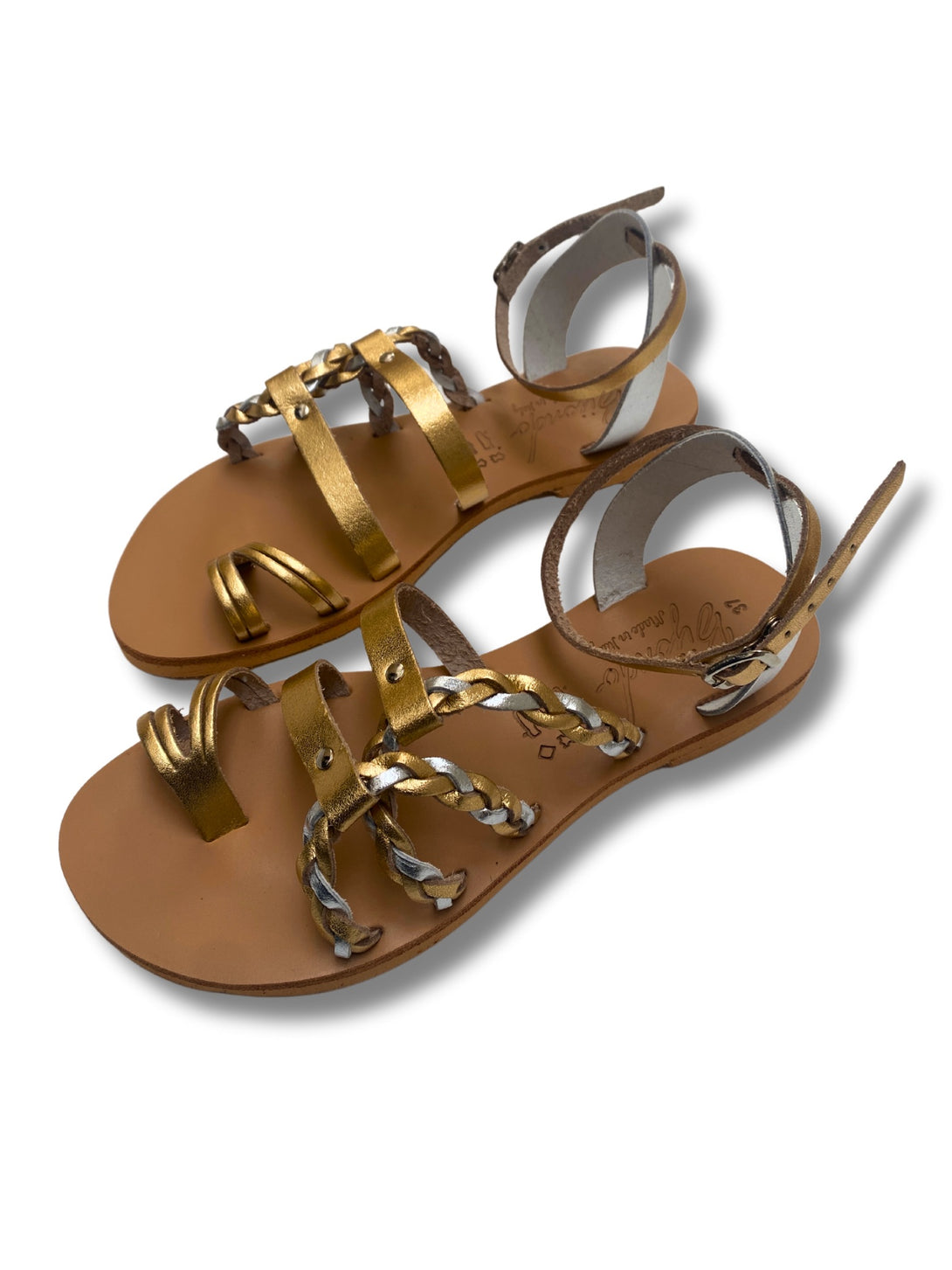 Sandalo in pelle laminato dorato e argento Tyla-scarpe-Bijondo-Bijondo