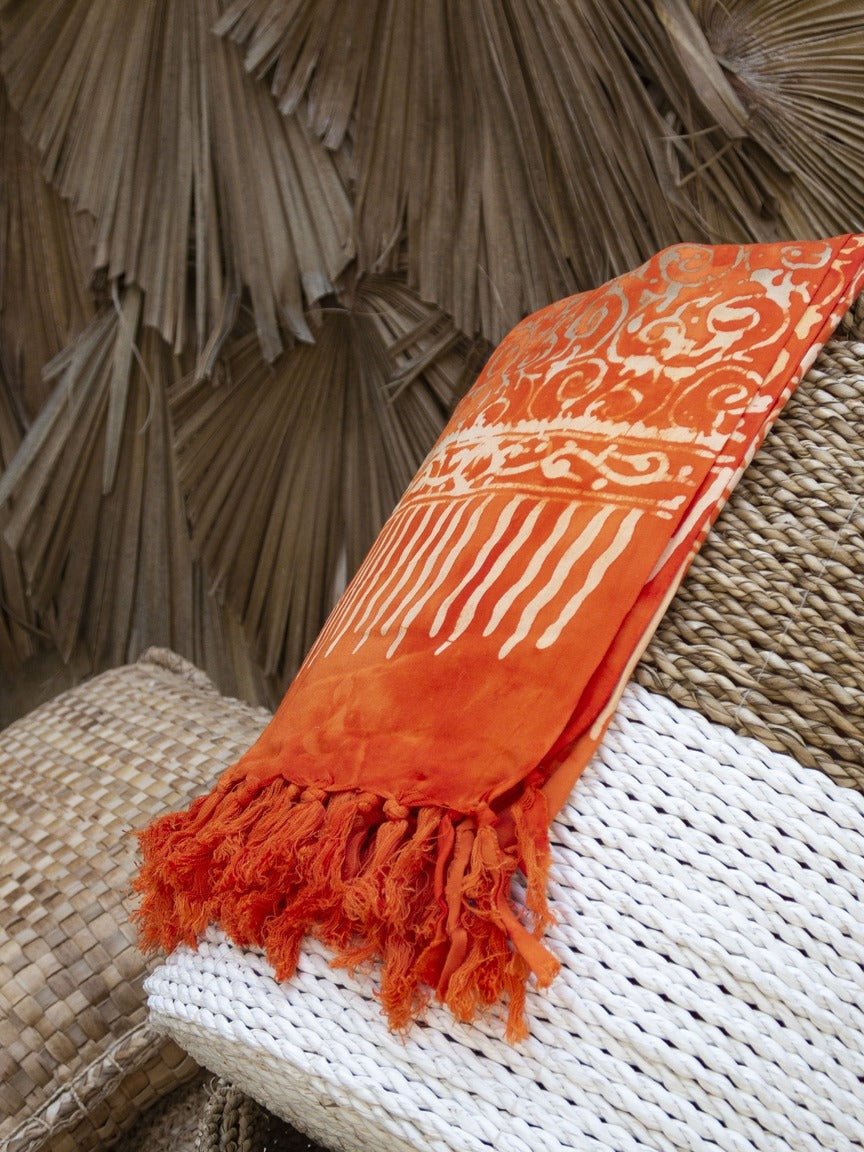 Sarong pareo e telo mare Batik - arancione - Bijondo