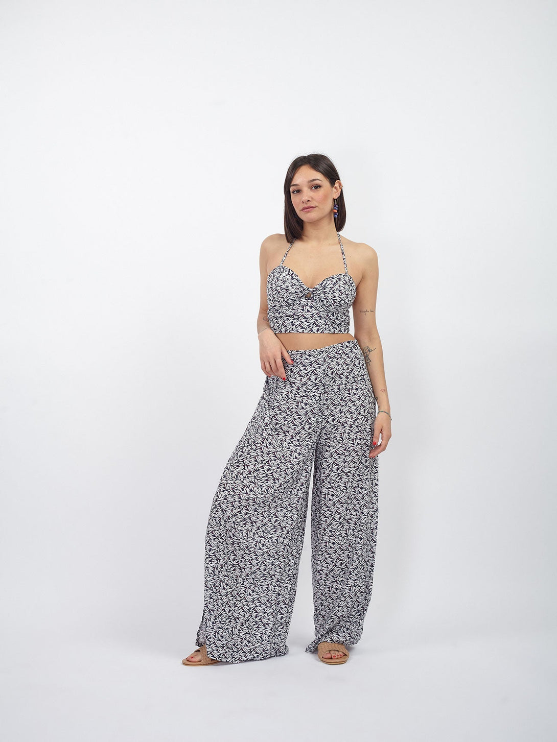 Set boho crop top e pantaloni thai Albachiara-bianco-Bijondo
