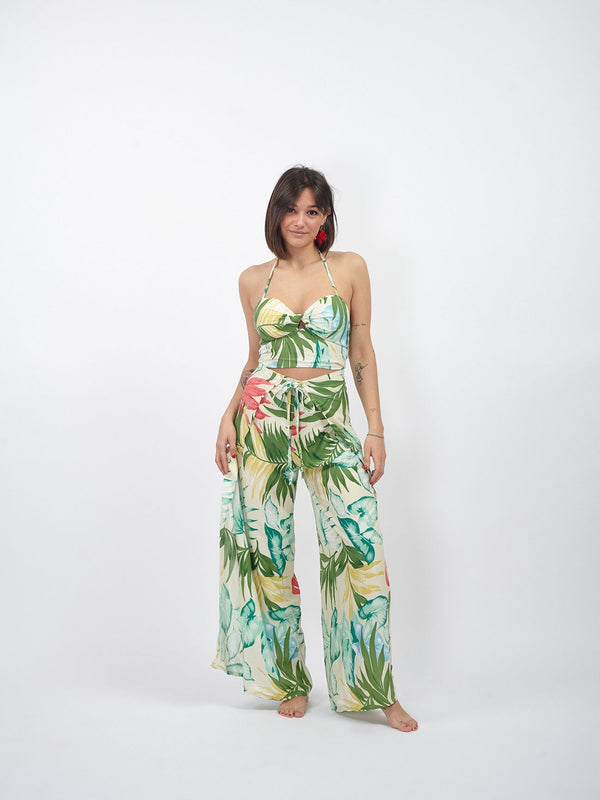 Set boho crop top e pantaloni thai Albachiara-verde-Bijondo