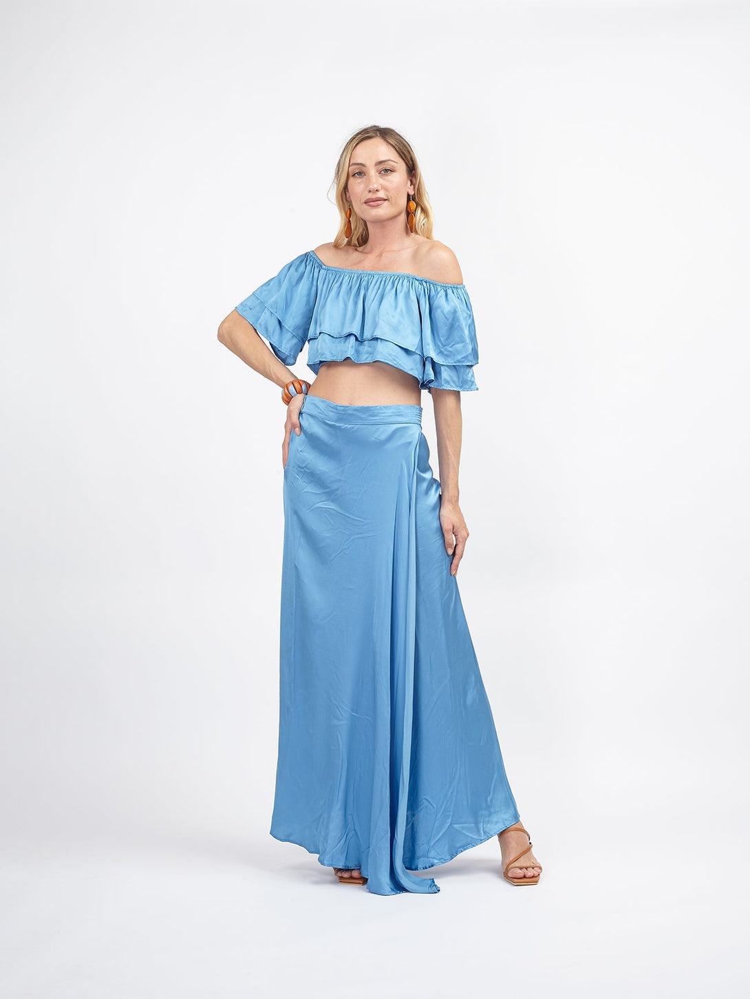 Set gonna e top Selin satin - celeste - Bijondo