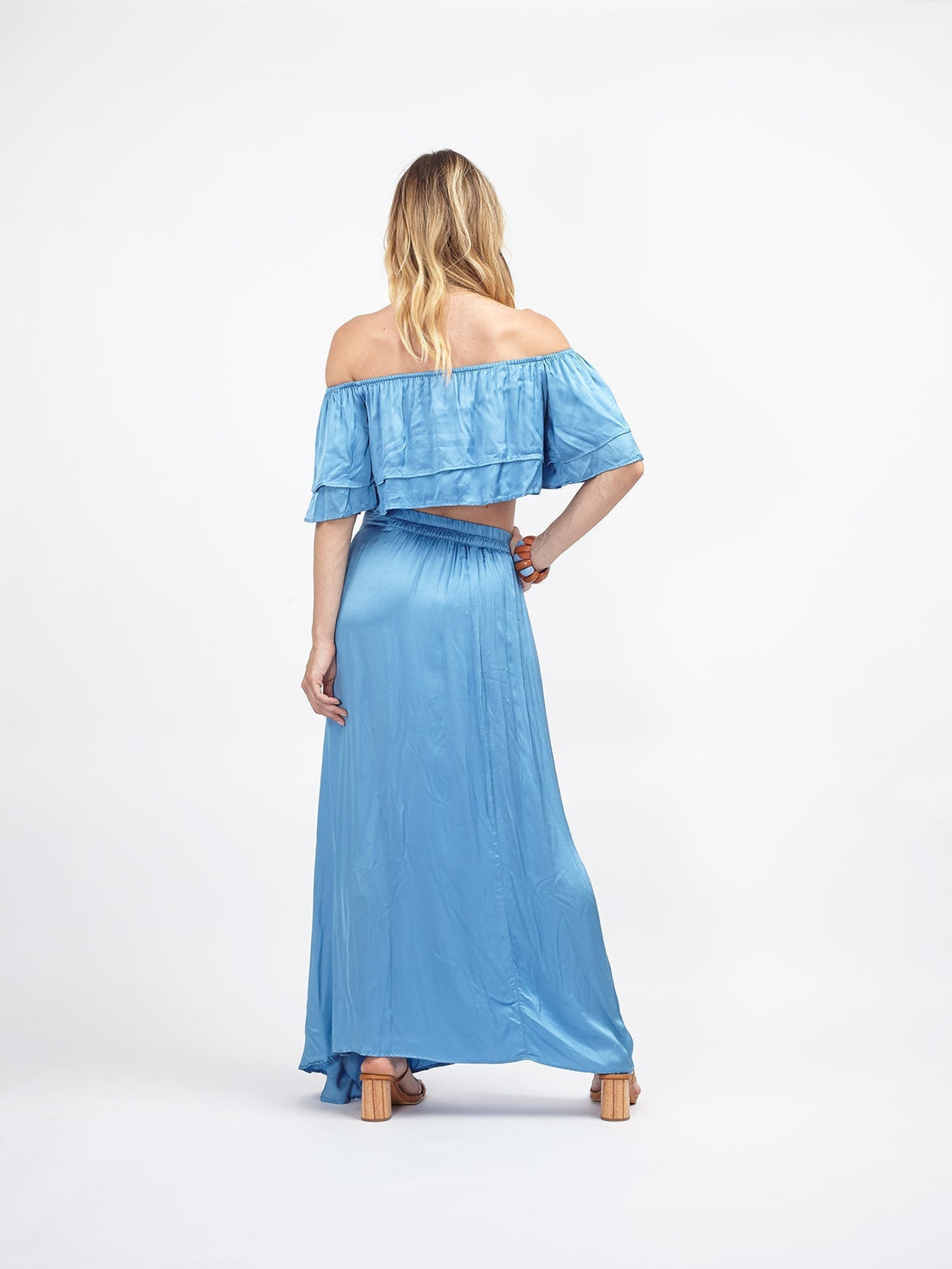 Set gonna e top Selin satin - celeste - Bijondo