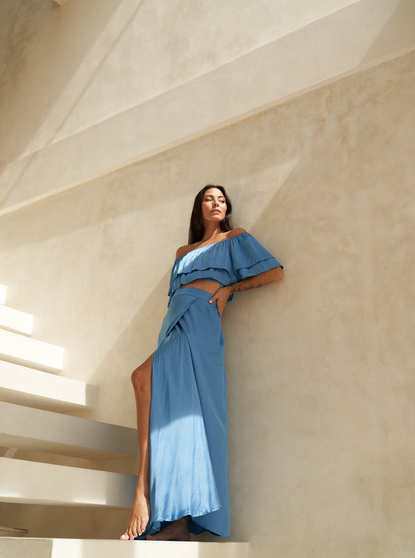 Set gonna e top Selin satin - celeste - Bijondo