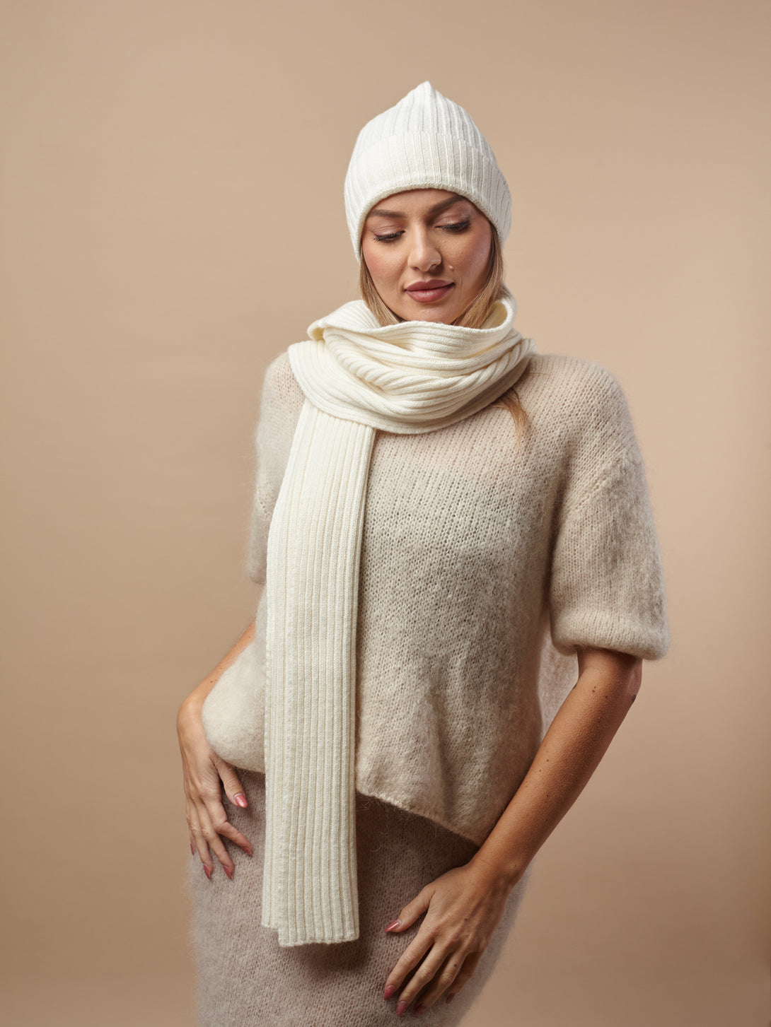 Set lana e cashmere cappello e sciarpa Ada-Set-Bijondo-Bianco-Bijondo
