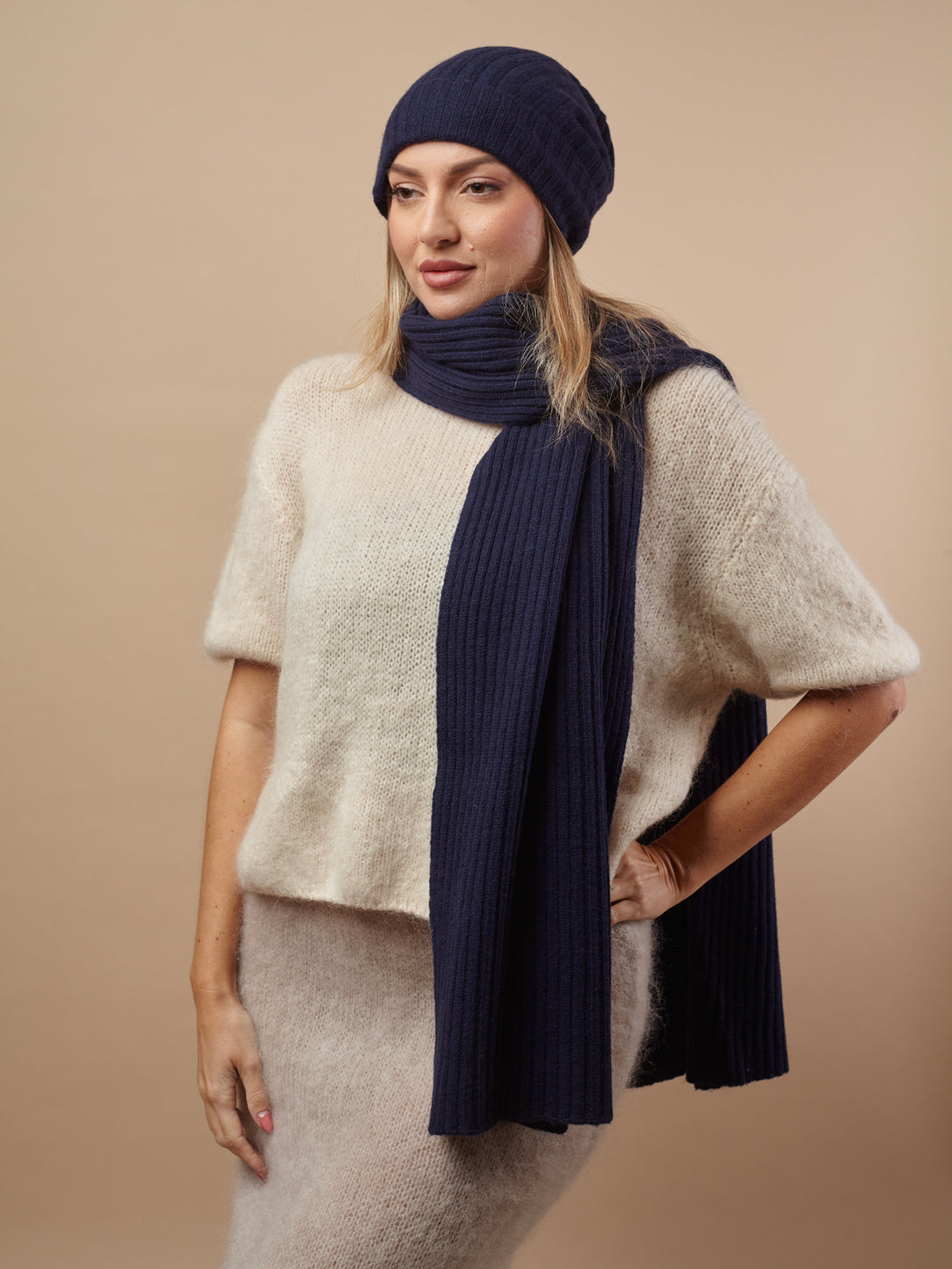 Set lana e cashmere cappello e sciarpa Ada-Set-Bijondo-Blu-Bijondo