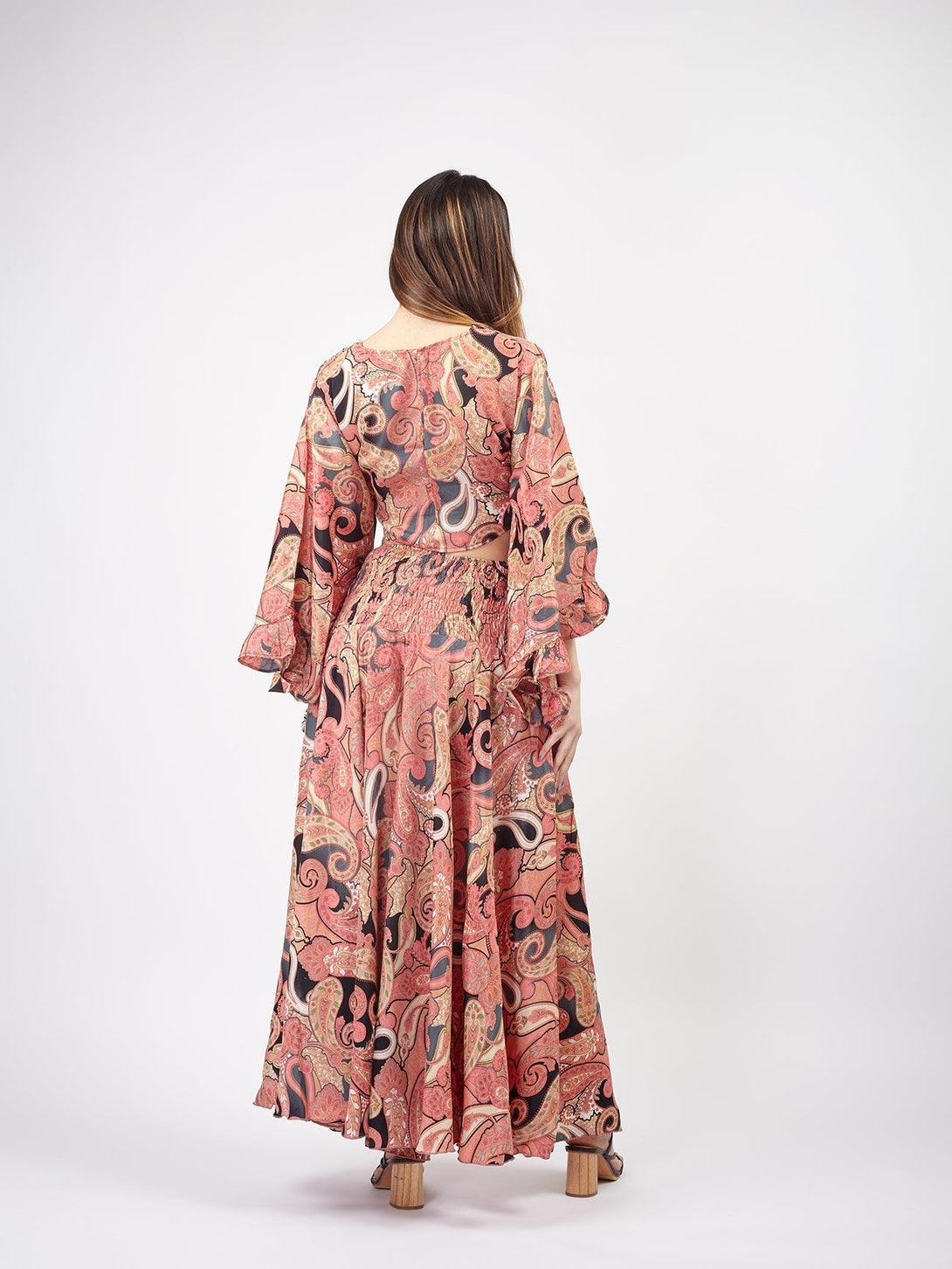 Set seta crop top e pantaloni Fatima - pesca - Bijondo