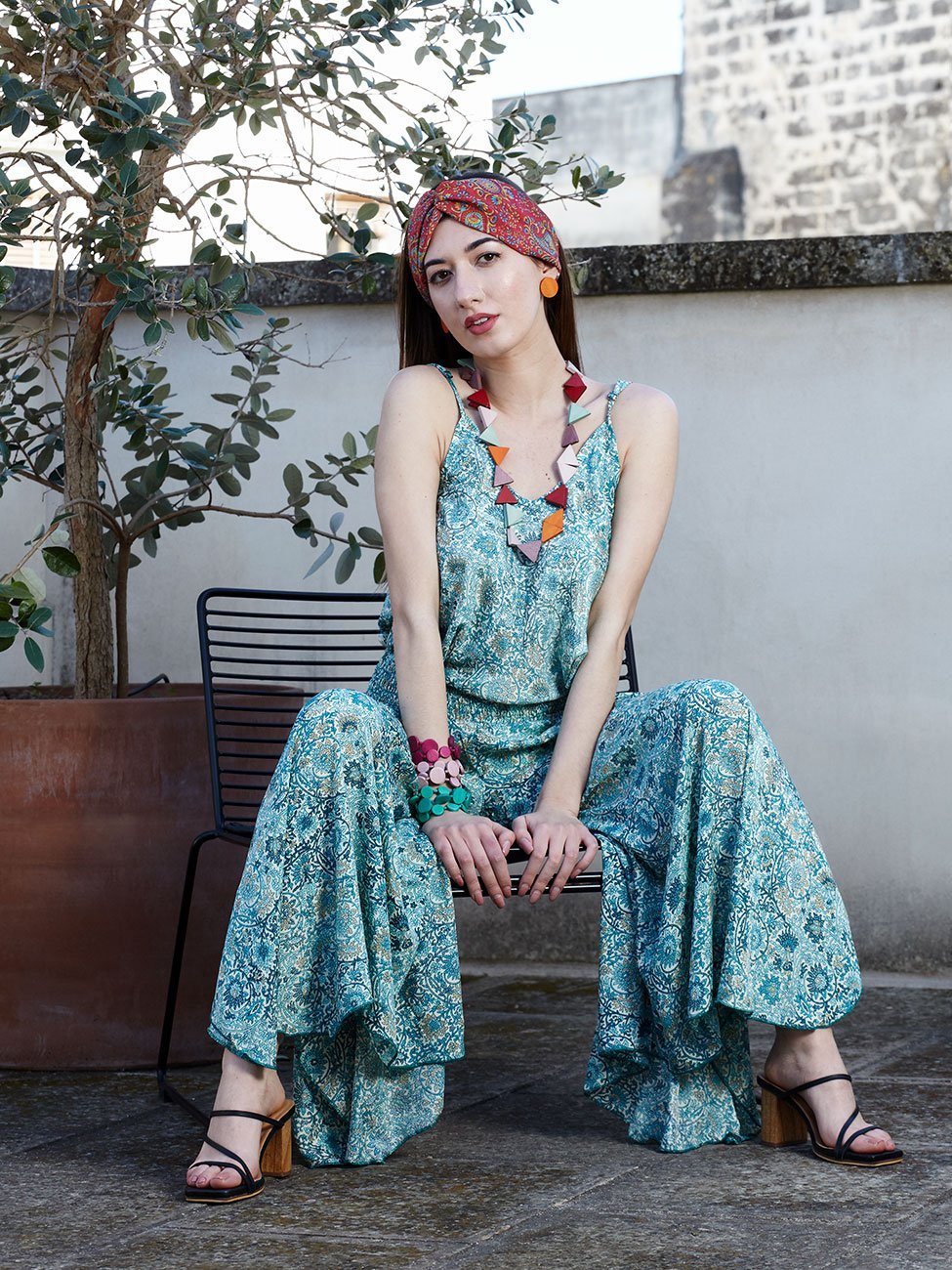 Top in seta Kamala - petrolio - Bijondo