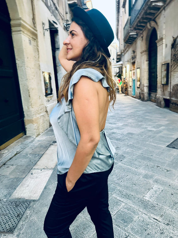 Top rouches schiena scoperta Perla-grigio perla-S-Bijondo