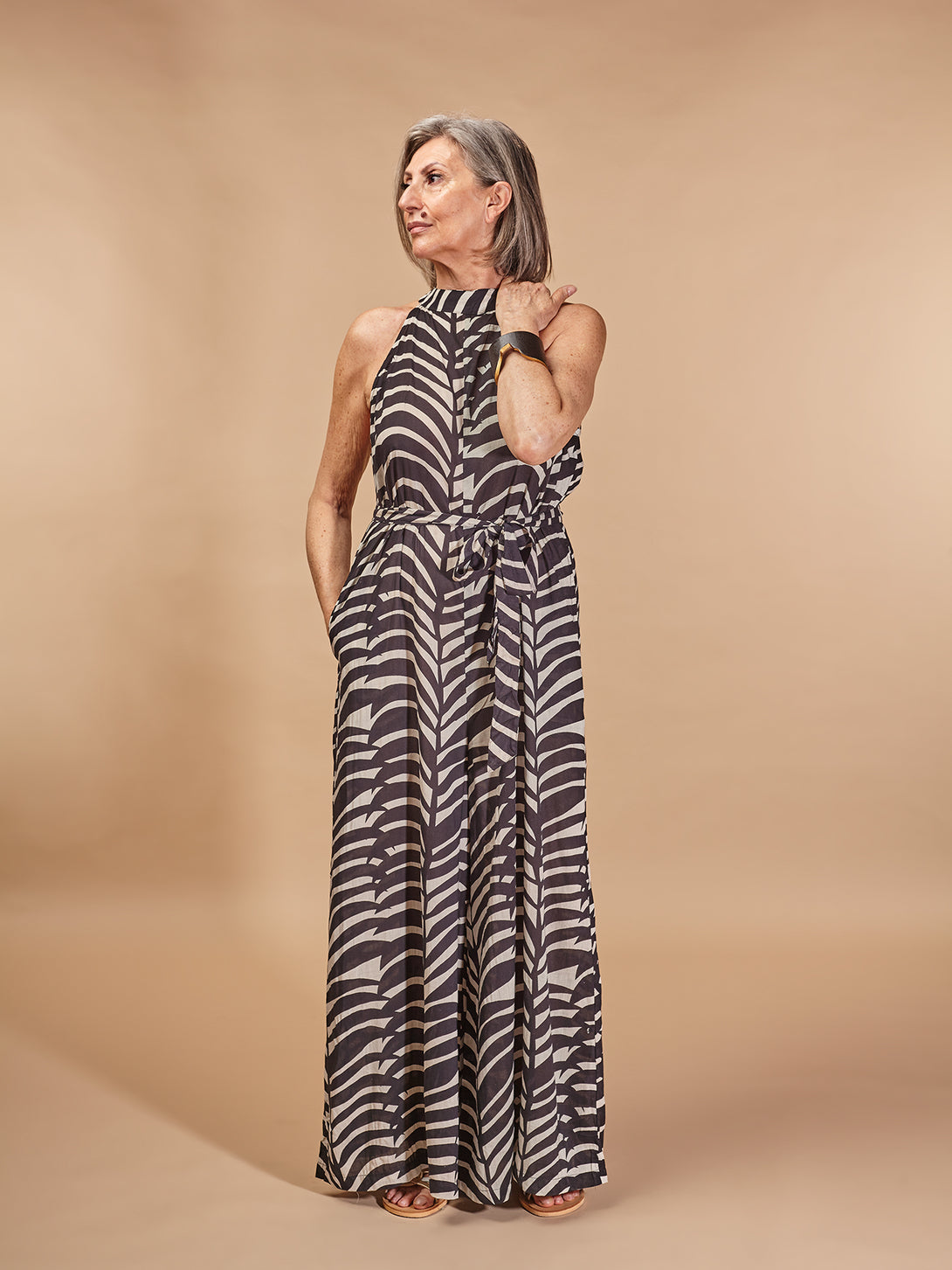 Tuta Halter top gamba larga con cintura Veronica-Tuta-WhyY-Nero-Taglia Unica-Bijondo