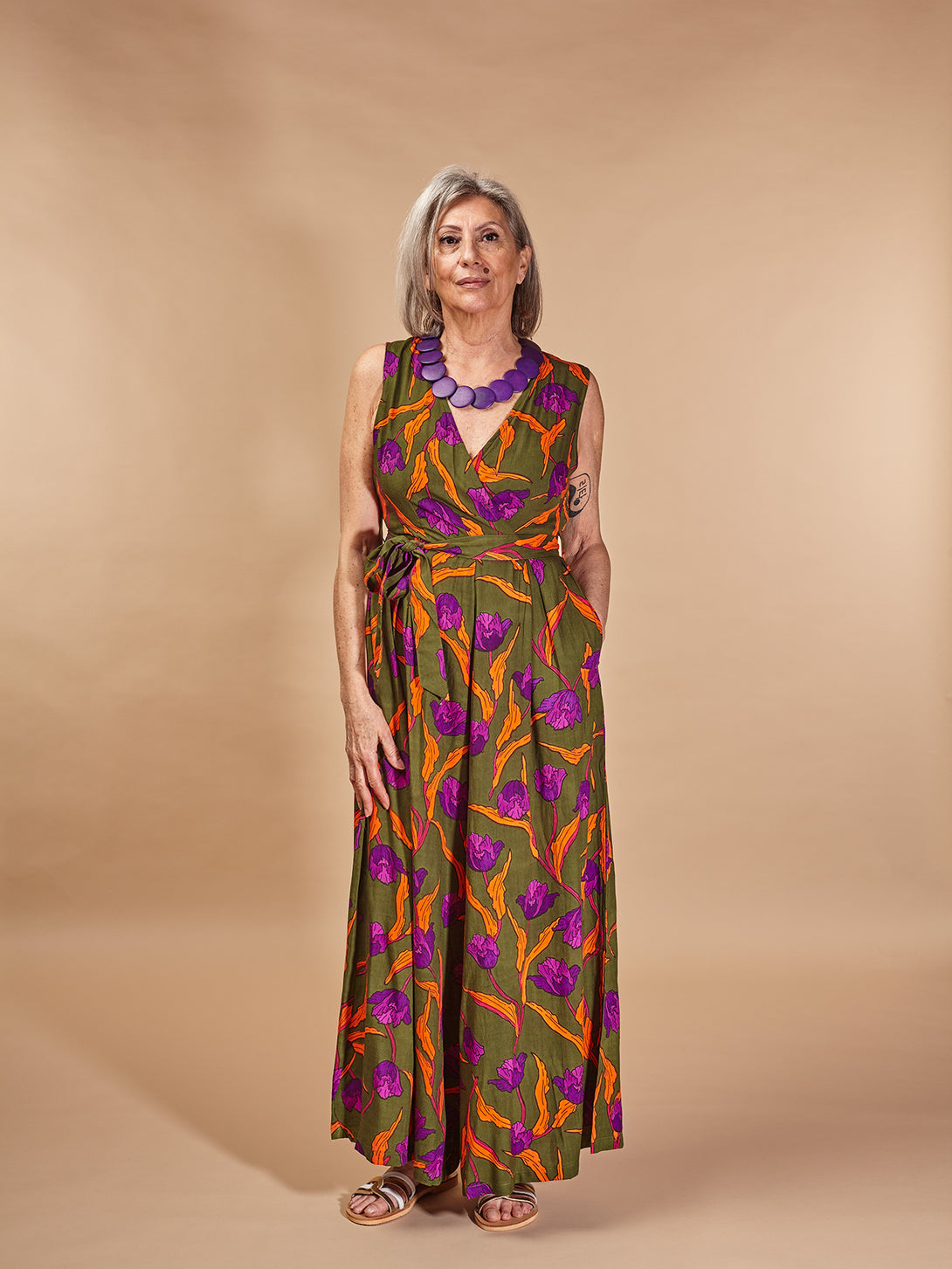 Tuta elegante viscosa fiori Tulip-Tuta-Bijondo-Verde-S-M-Bijondo