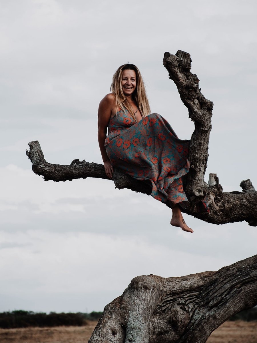 Tuta lunga in seta schiena scoperta Elisa - arancione - Bijondo