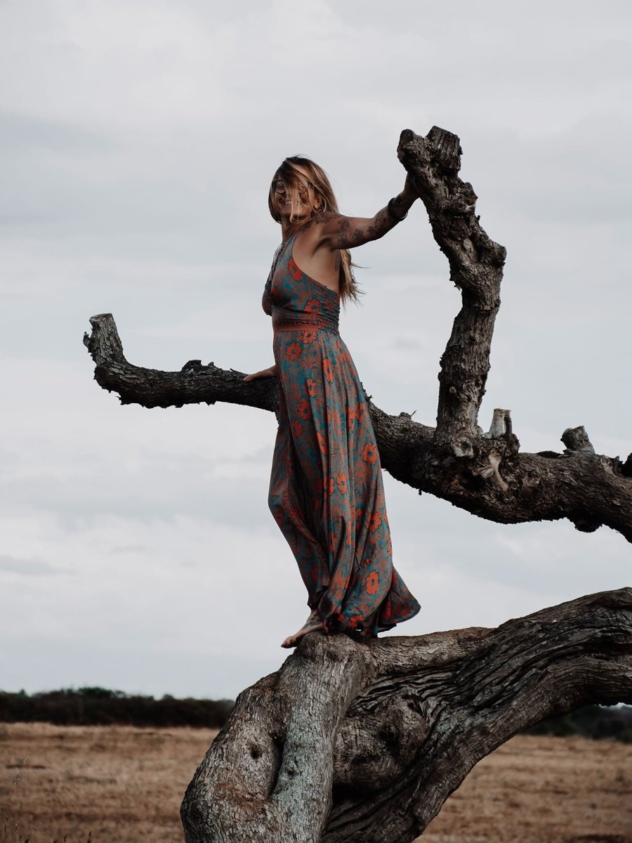 Tuta lunga in seta schiena scoperta Elisa - arancione - Bijondo