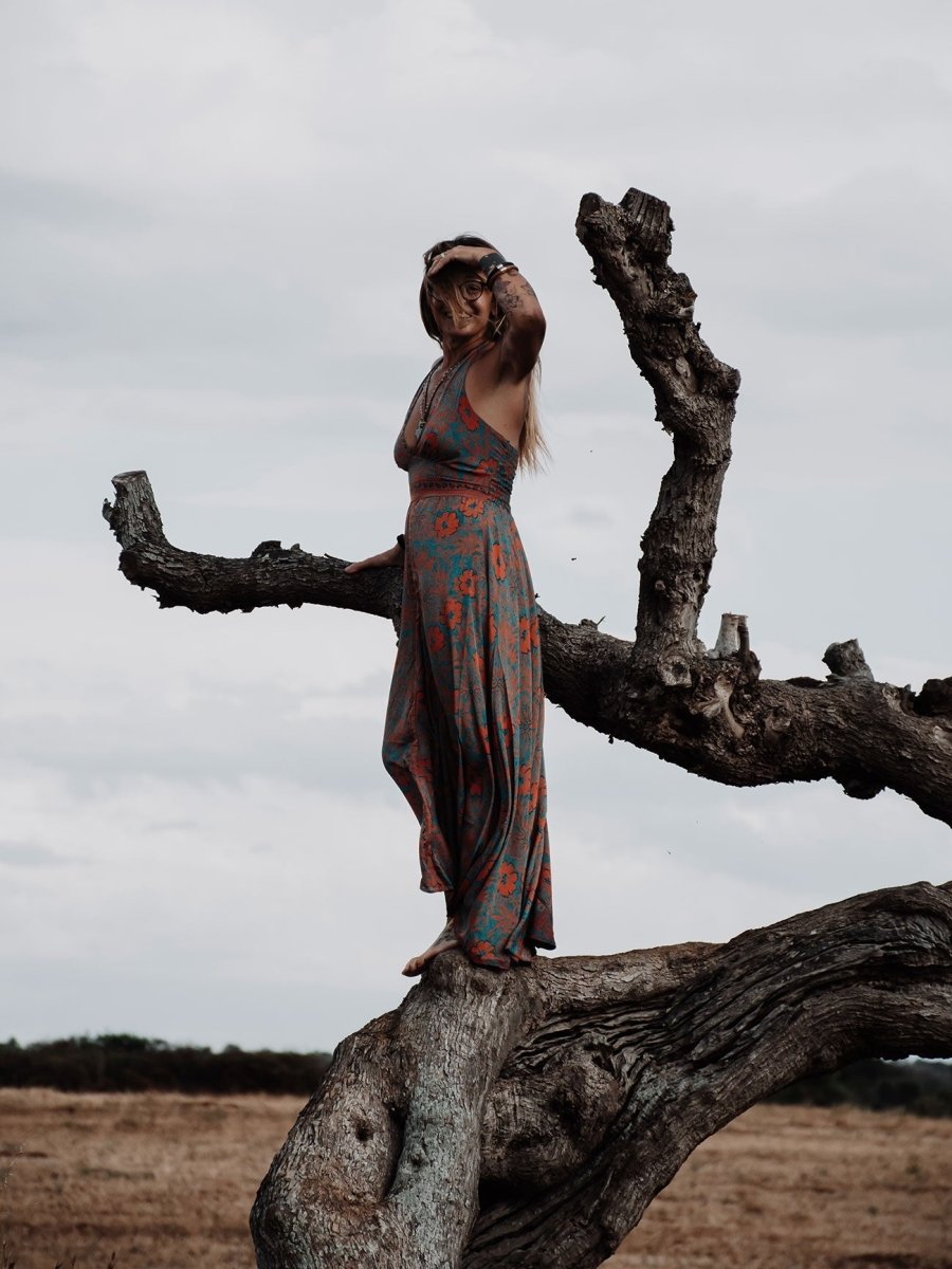 Tuta lunga in seta schiena scoperta Elisa - arancione - Bijondo