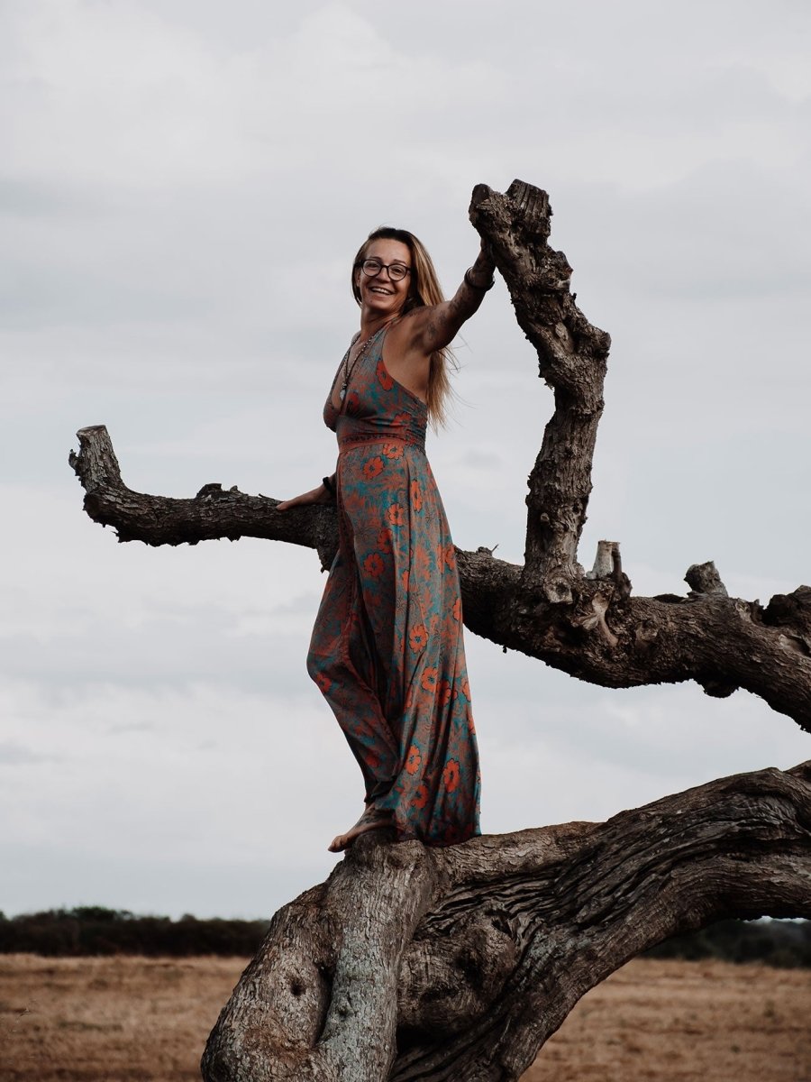 Tuta lunga in seta schiena scoperta Elisa - arancione - Bijondo