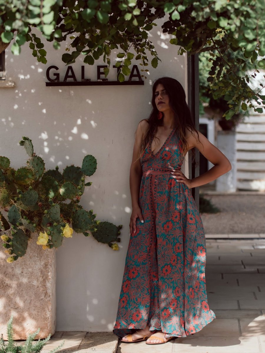 Tuta lunga in seta schiena scoperta Elisa - arancione - Bijondo