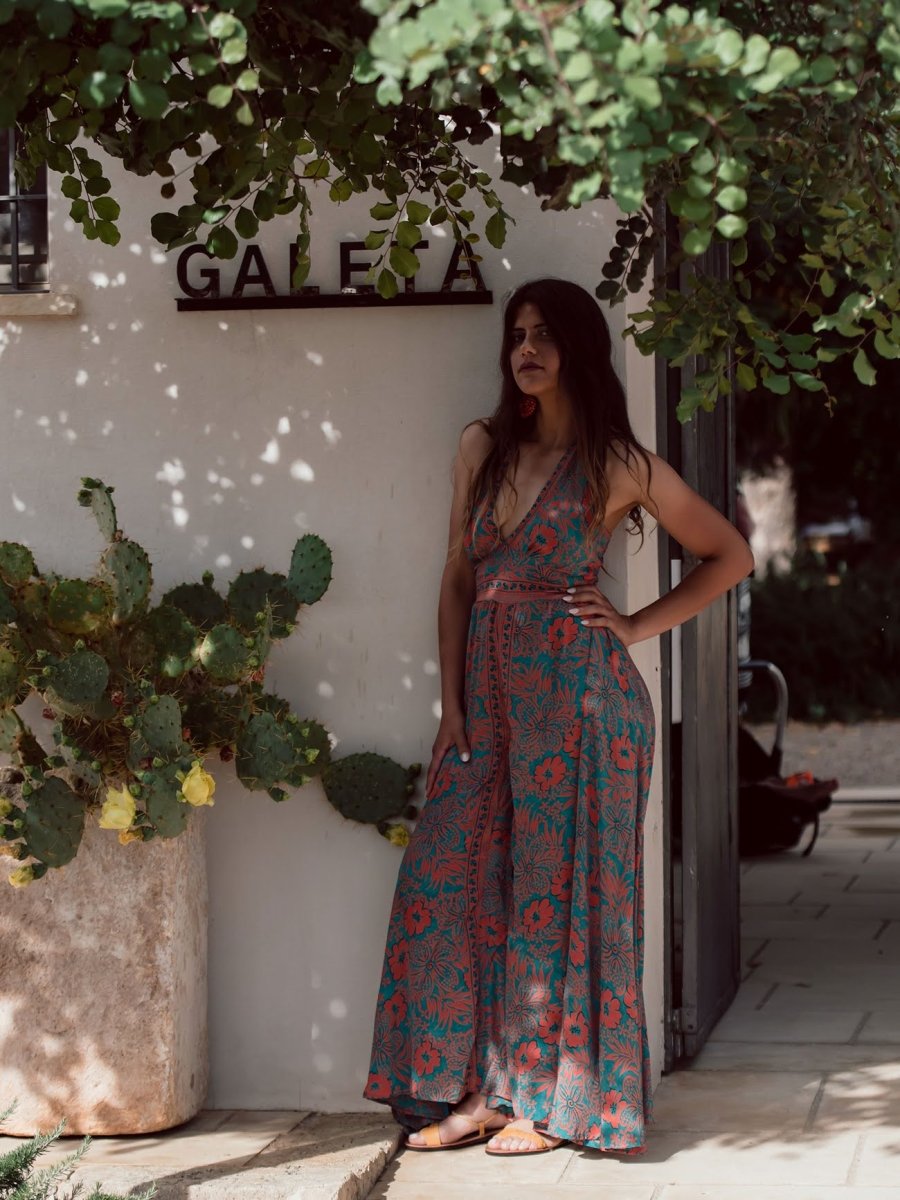 Tuta lunga in seta schiena scoperta Elisa - arancione - Bijondo