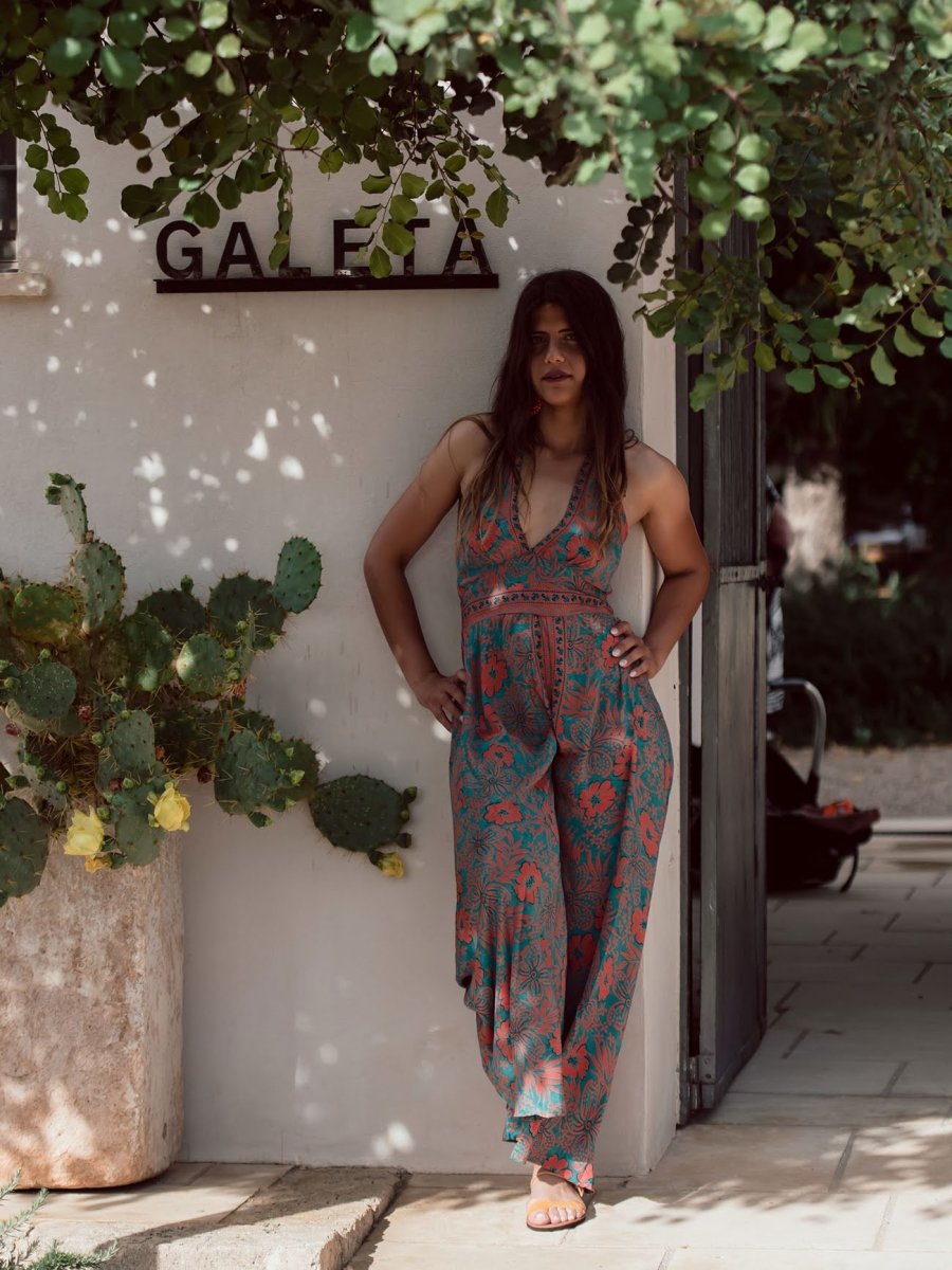 Tuta lunga in seta schiena scoperta Elisa - arancione - Bijondo