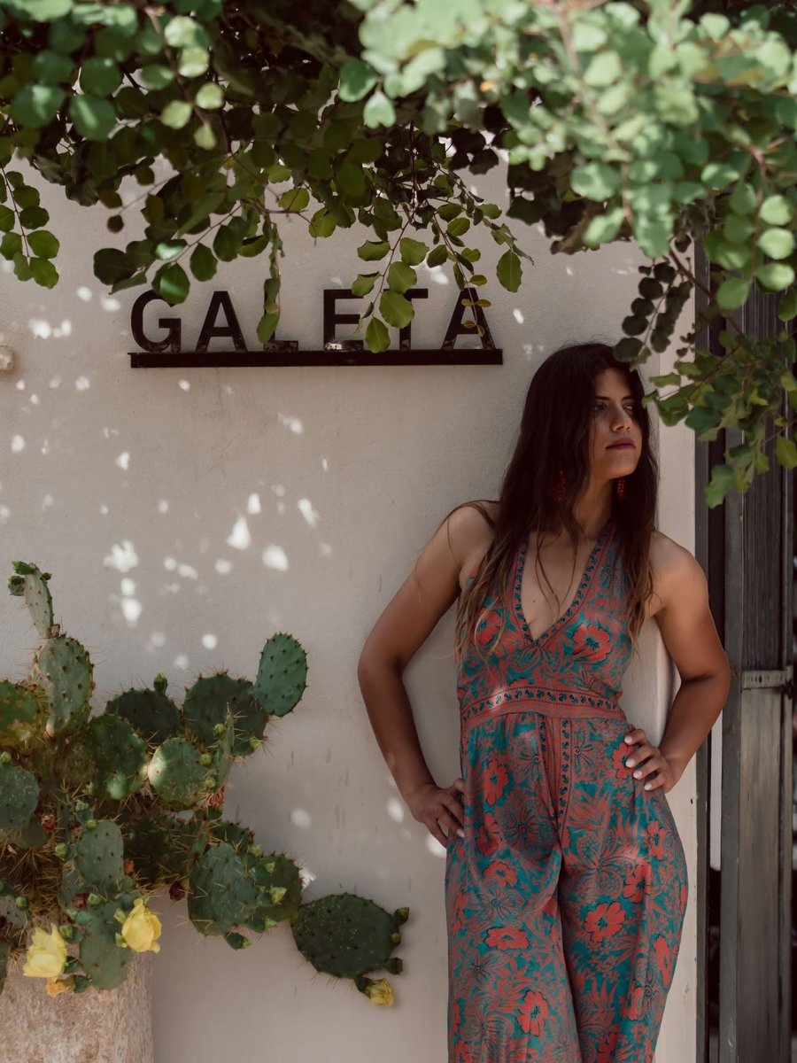 Tuta lunga in seta schiena scoperta Elisa - arancione - Bijondo