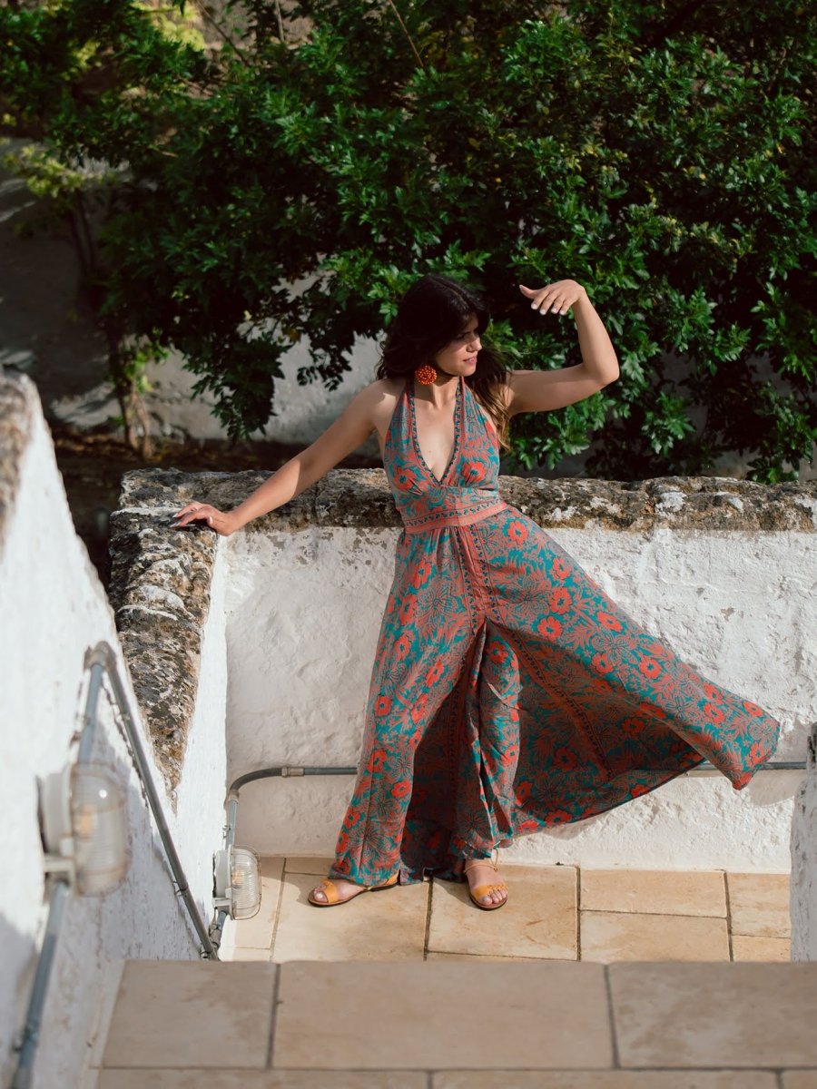 Tuta lunga in seta schiena scoperta Elisa - arancione - Bijondo