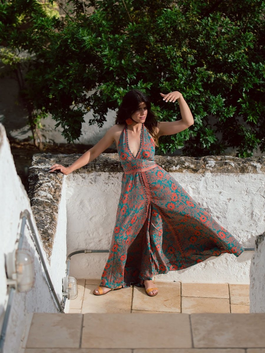 Tuta lunga in seta schiena scoperta Elisa - arancione - Bijondo