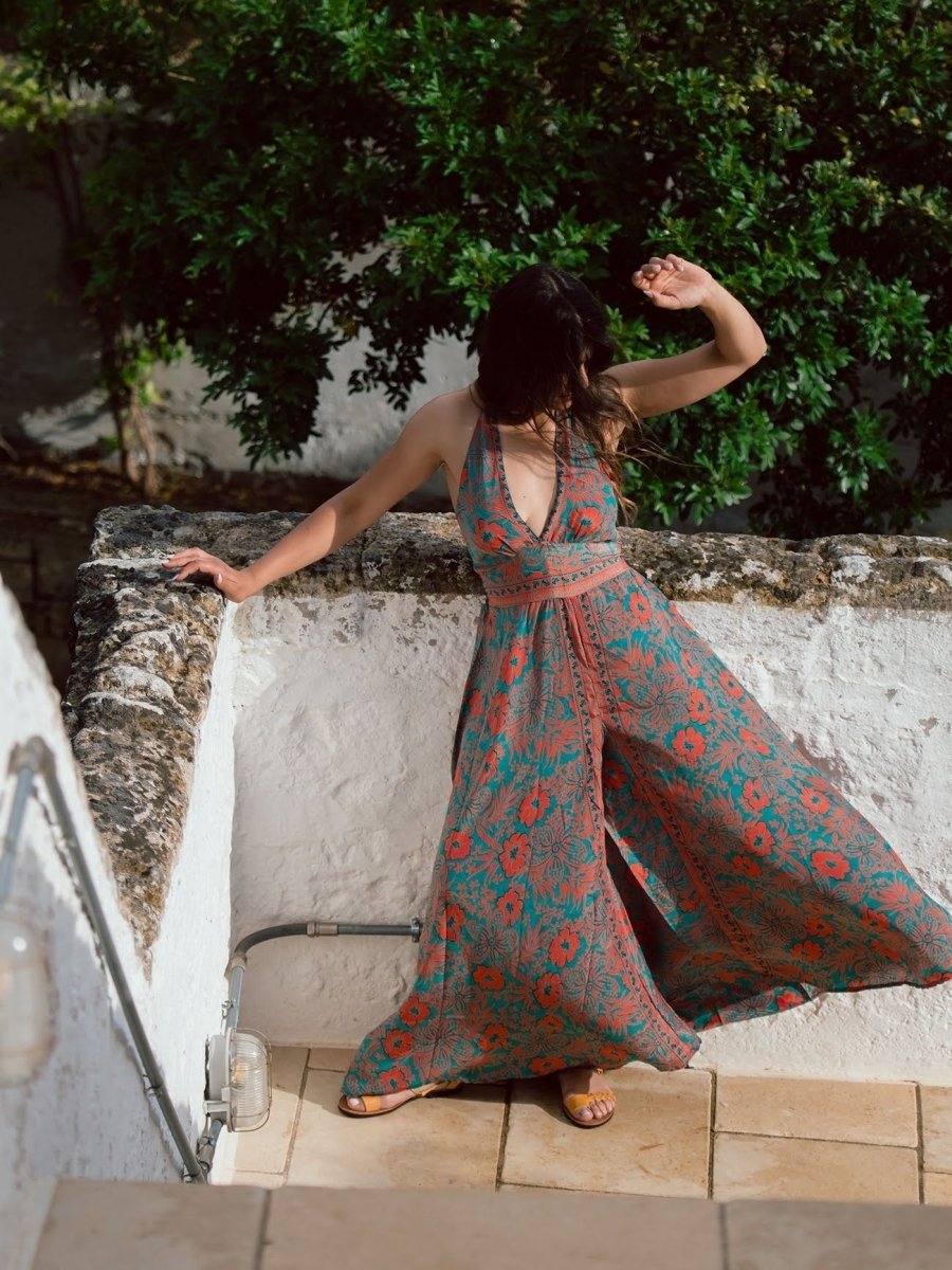 Tuta lunga in seta schiena scoperta Elisa - arancione - Bijondo