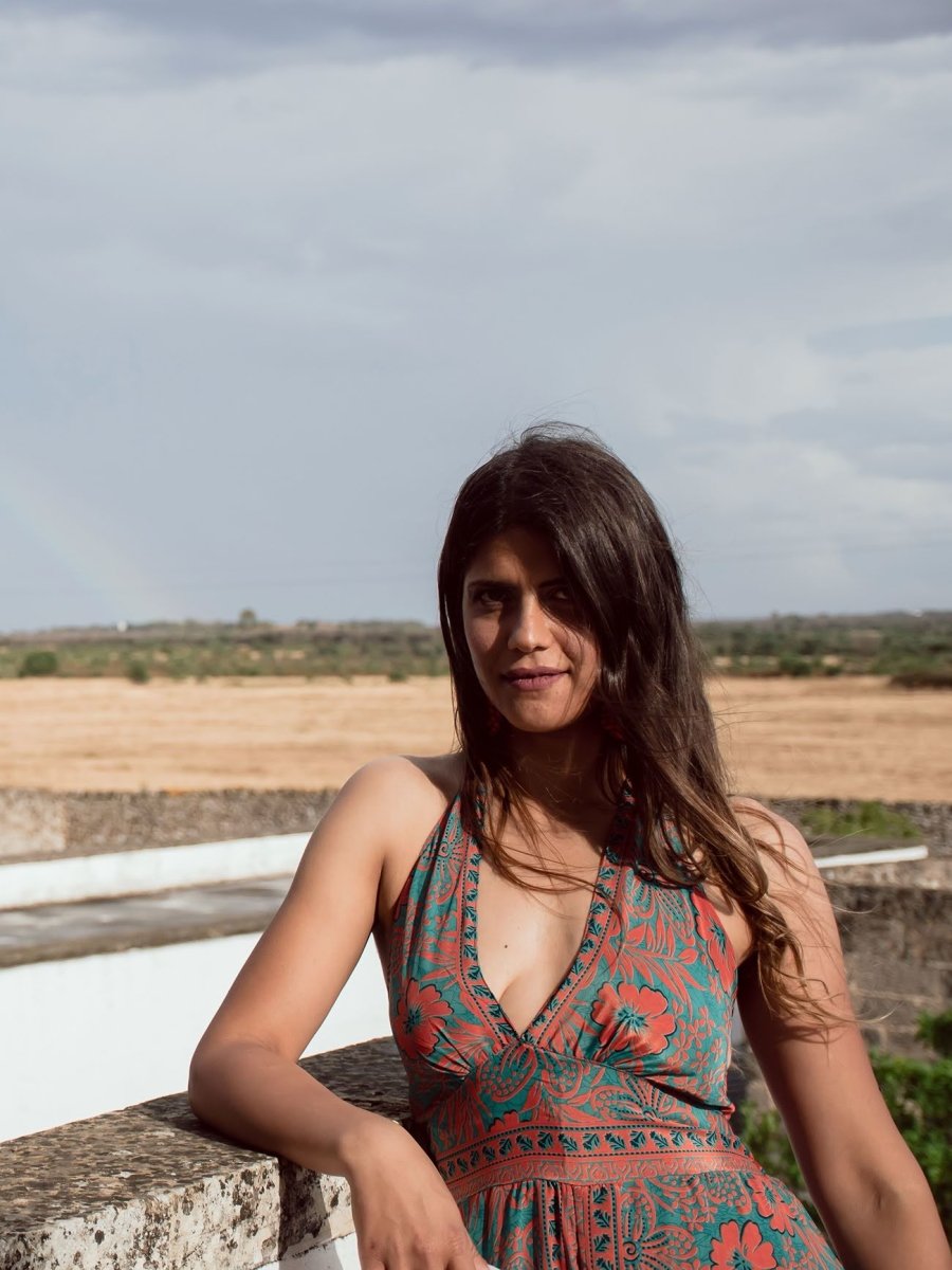 Tuta lunga in seta schiena scoperta Elisa - arancione - Bijondo