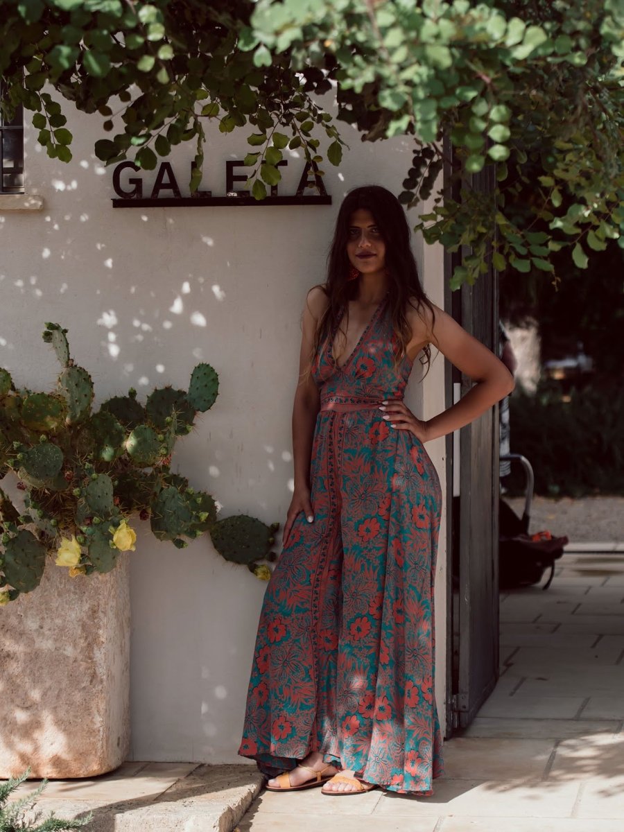 Tuta lunga in seta schiena scoperta Elisa - arancione - Bijondo