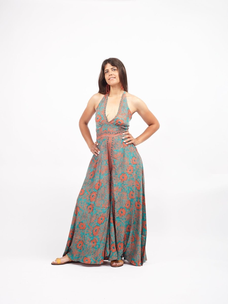 Tuta lunga in seta schiena scoperta Elisa - arancione - Bijondo