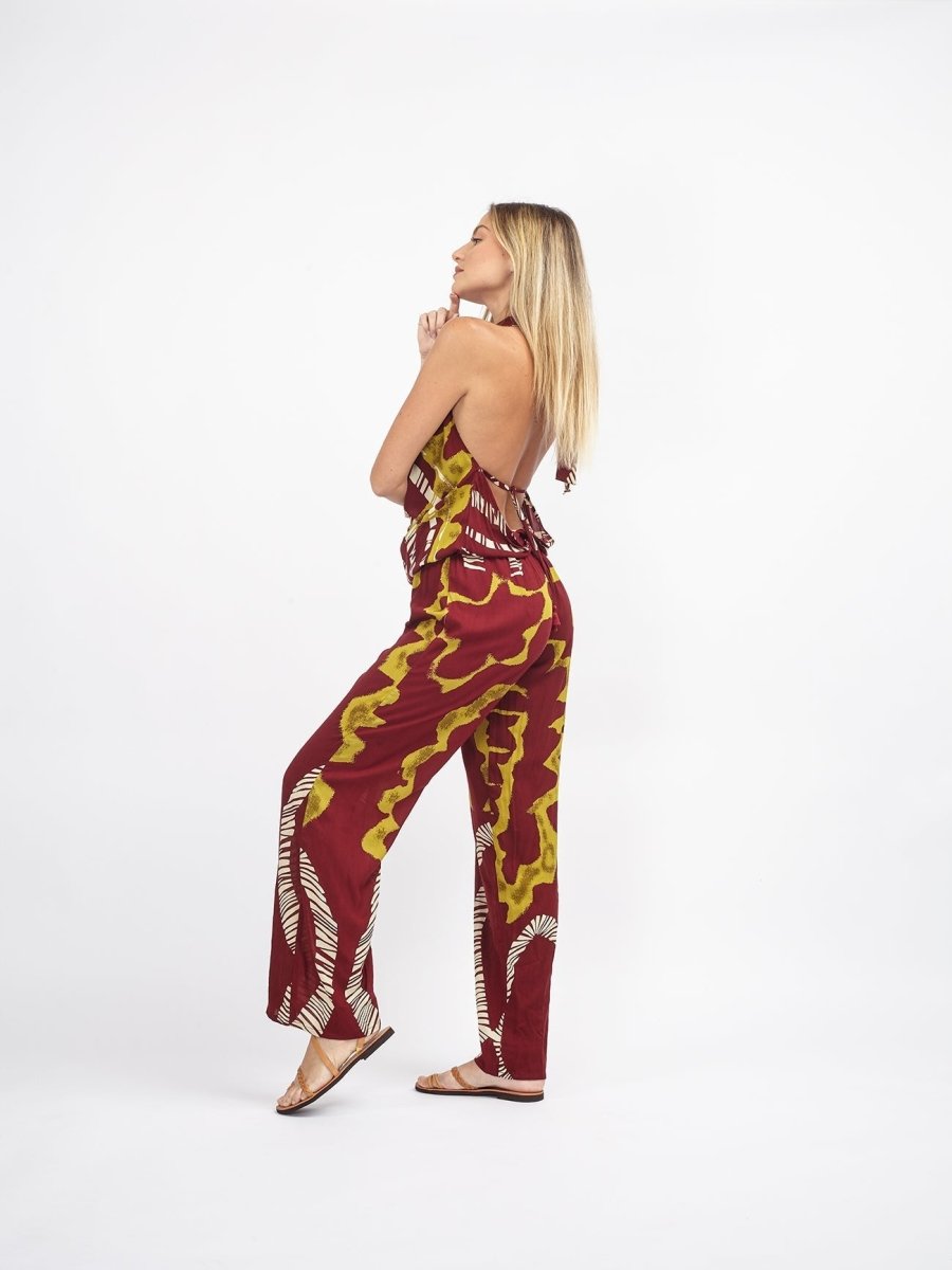 Tuta lunga rayon Camila open back - bordeaux - Bijondo