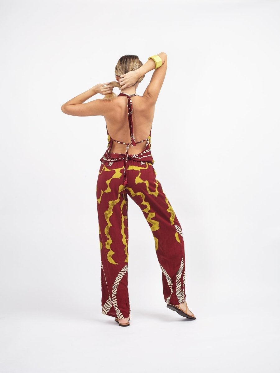 Tuta lunga rayon Camila open back - bordeaux - Bijondo