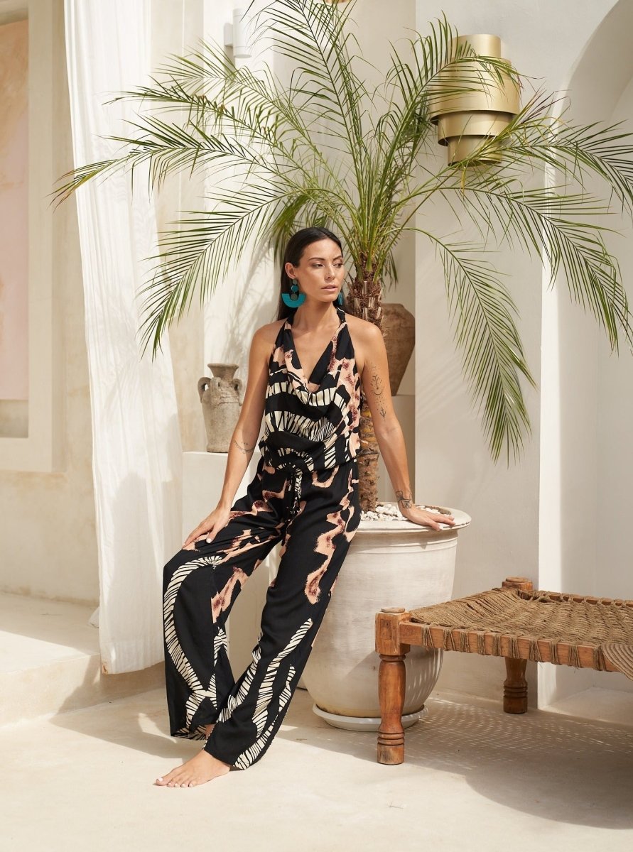 Tuta lunga rayon Camila open back - nero - Bijondo