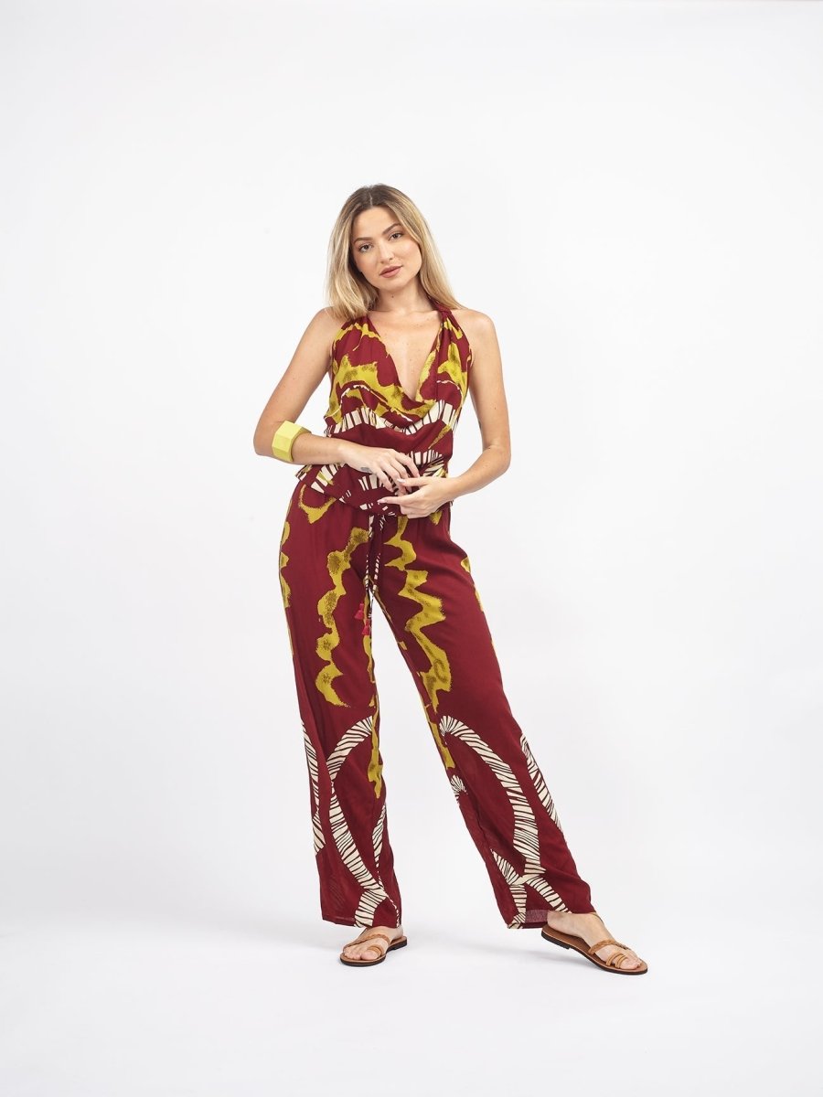 Tuta lunga rayon Camila open back - bordeaux - Bijondo