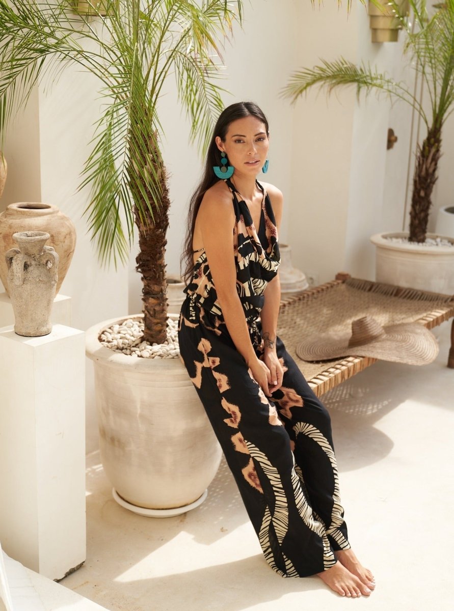 Tuta lunga rayon Camila open back - nero - Bijondo