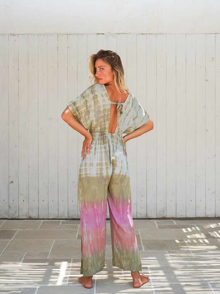 Tuta lunga rayon stampa sfumata Lula - rosa - Bijondo