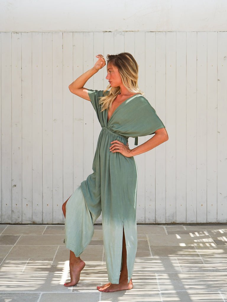 Tuta lunga rayon stampa sfumata Lula - verde - Bijondo