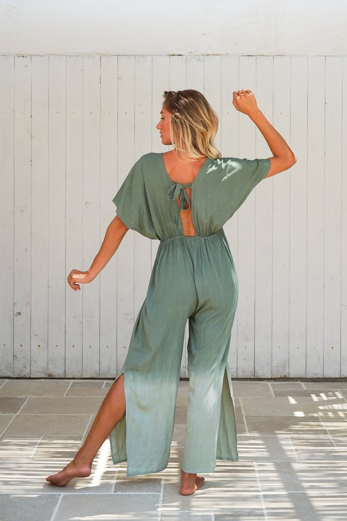 Tuta lunga rayon stampa sfumata Lula - verde - Bijondo