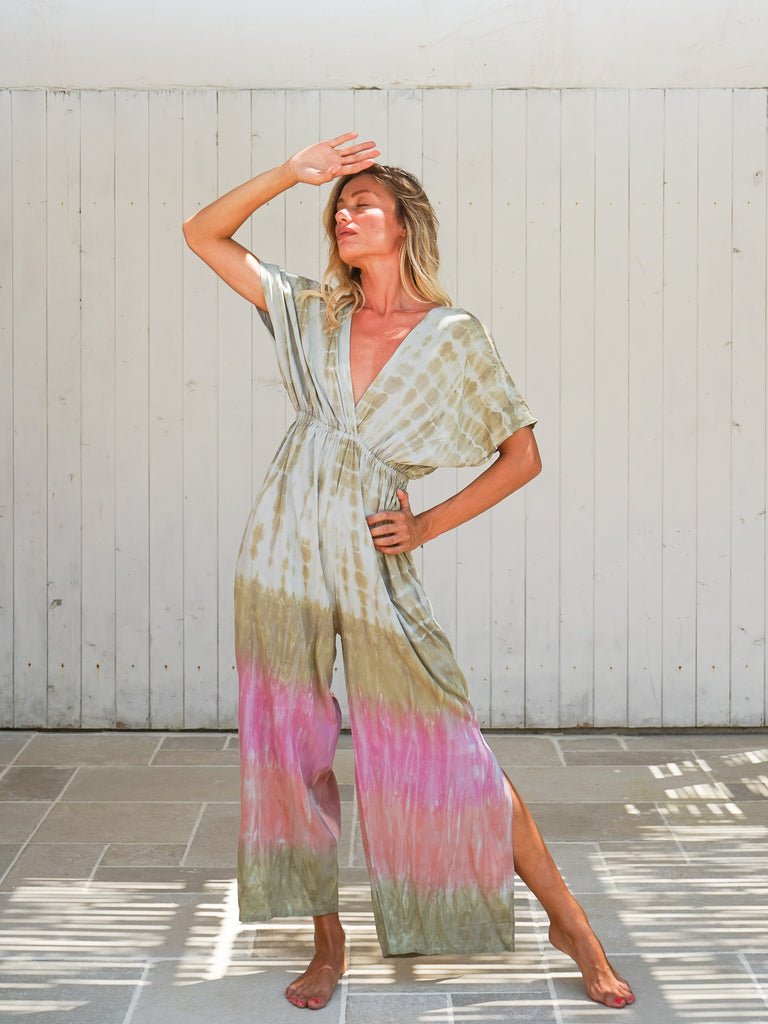 Tuta lunga rayon stampa sfumata Lula - rosa - Bijondo