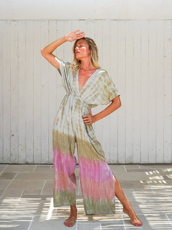 Tuta lunga rayon stampa sfumata Lula - rosa - Bijondo