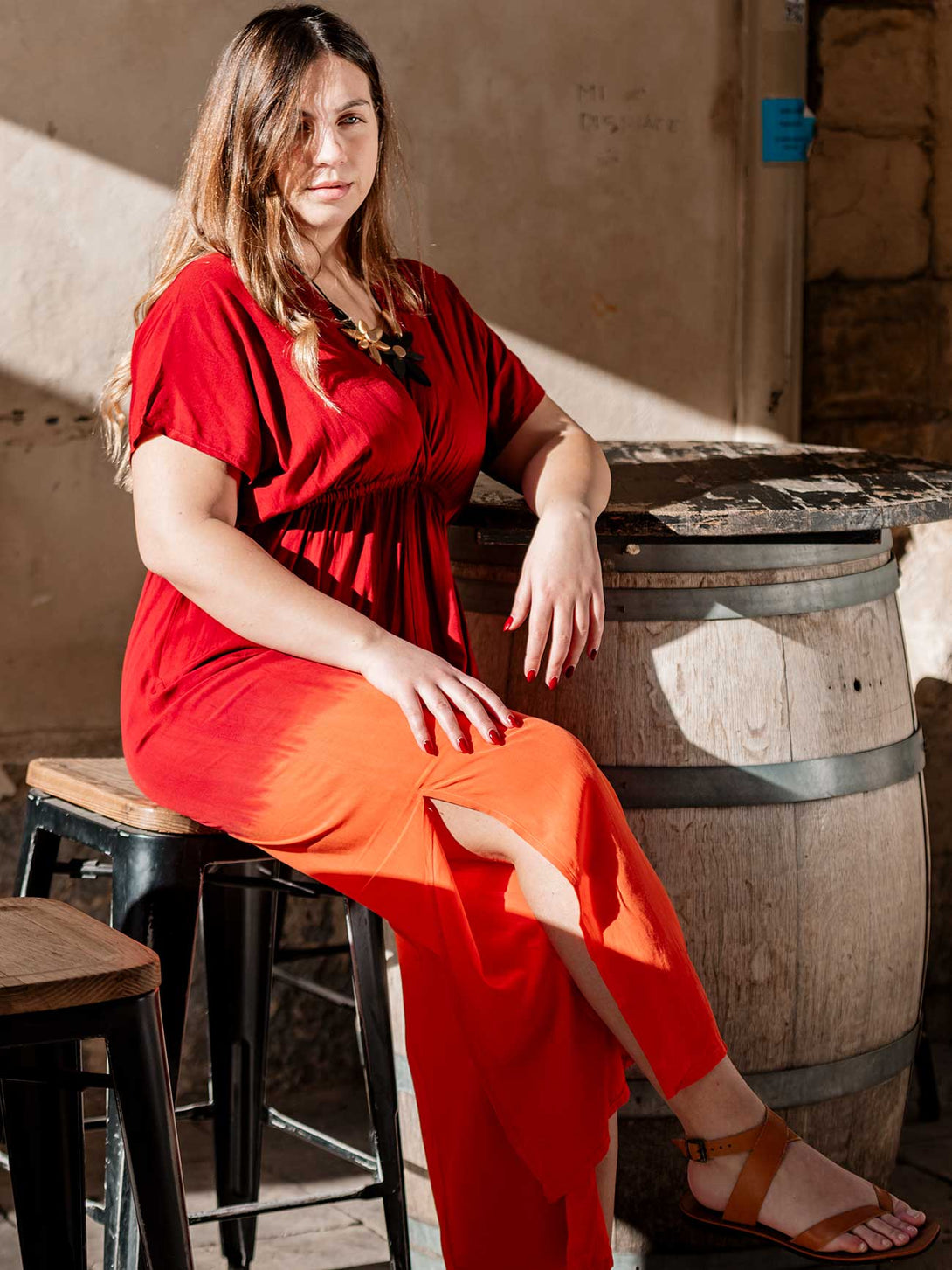 Tuta lunga rayon stampa sfumata Lula-Vestito-Bijondo-rosso-taglia unica-Bijondo