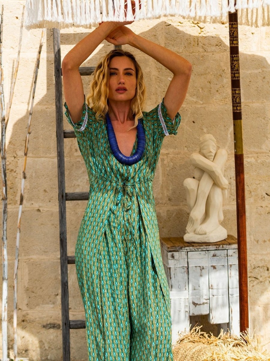 Tuta pantalone a palazzo stile Thai Uzma - verde - Bijondo