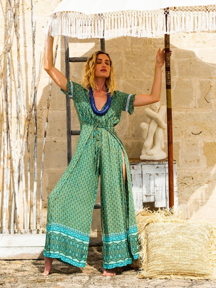 Tuta pantalone a palazzo stile Thai Uzma - verde - Bijondo