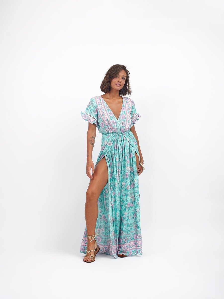 Tuta pantalone a palazzo stile Thai Uzma - acquamarina - Bijondo