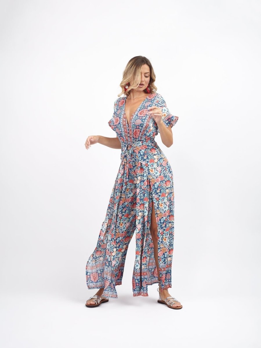 Tuta pantalone a palazzo stile Thai Uzma - blu - Bijondo