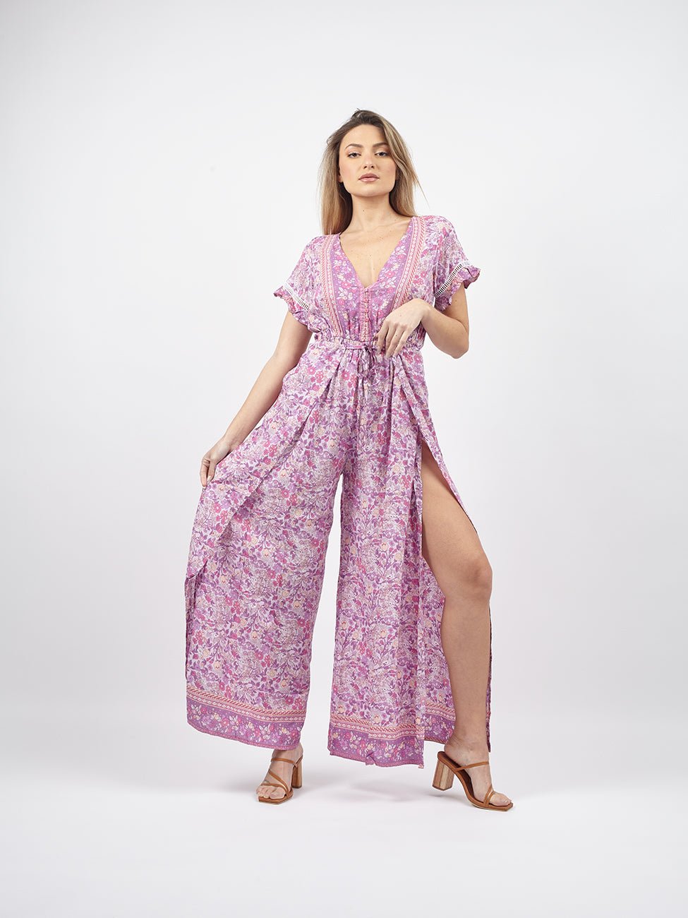 Tuta pantalone a palazzo stile Thai Uzma - lilla - Bijondo