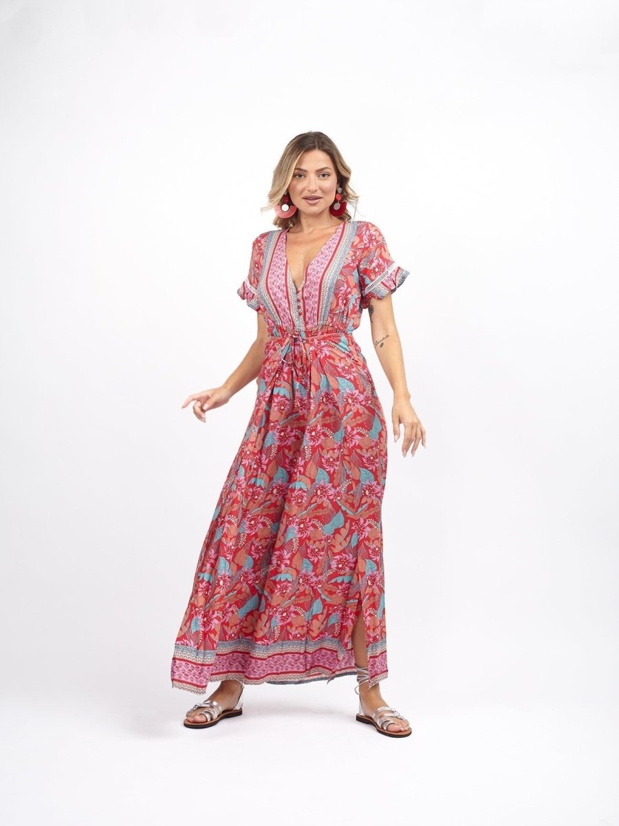 Tuta pantalone a palazzo stile Thai Uzma - rosso - Bijondo