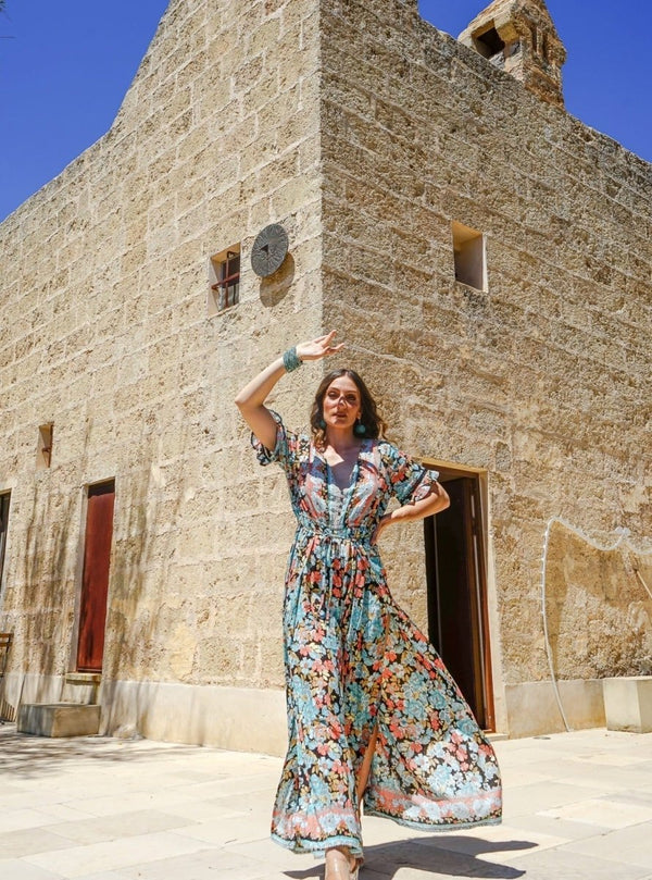 Tuta pantalone a palazzo stile Thai Uzma - verde - Bijondo